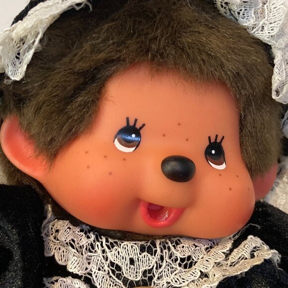 Monchhichi Bebichhichi Maid Black White Doll Stuffed Plush Toy Sekiguchi Japan - Picture 12 of 13